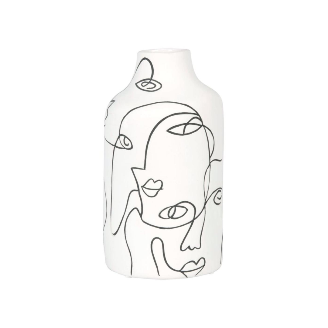 Vase aus Dolomit, schwarz und weiß, mit aufgedruckten Gesichtern H21