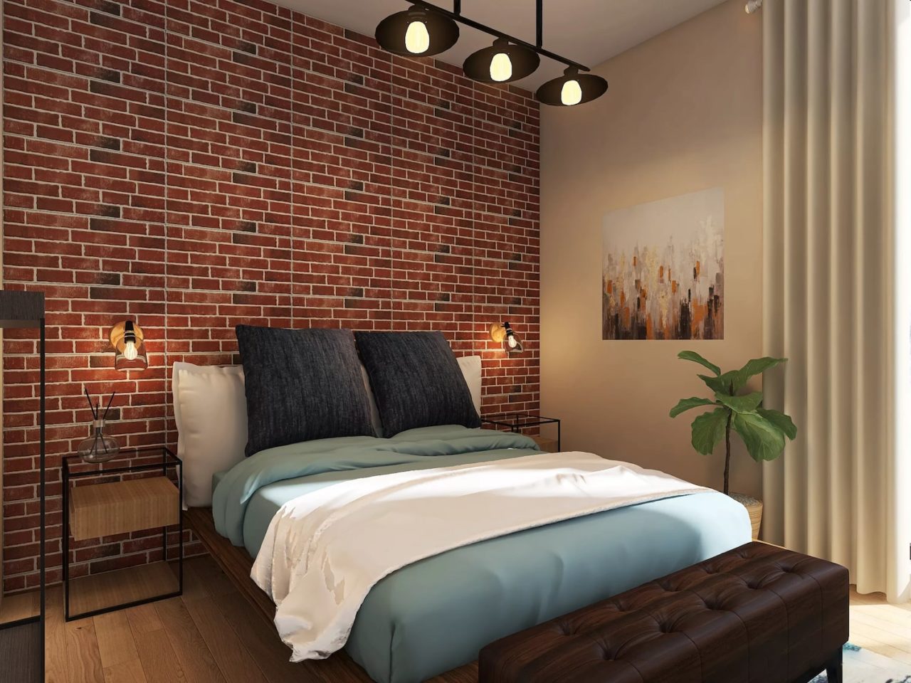 Schlafzimmer im Industrial-Stil mit American-Boxspring - inteero